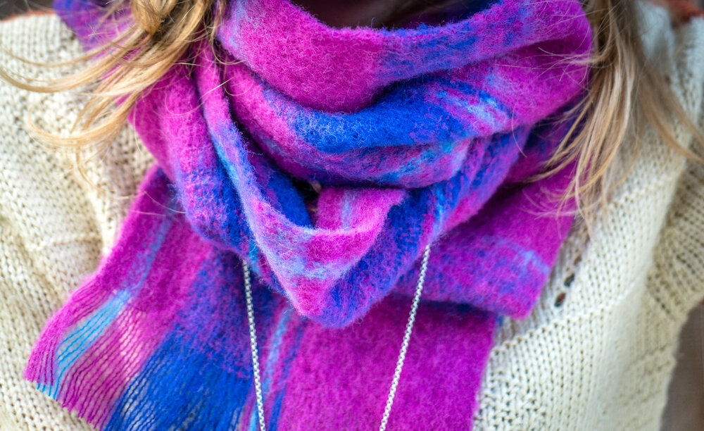 Masterweave Alpaca Scarf - Royal Fushia Check